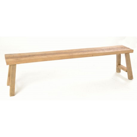 Rustic solid teak long bench about 180cm in length with a naturally distressed unpainted finish