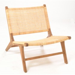 Easy chair with a woven rattan seat, back and solid teak frame