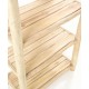 Solid wood display stand made from teak branches in a plain unpainted wood finish with four slatted shelves