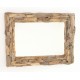 Rectangular mirror with a frame decorated with driftwood slices of wood can hung landscap or portrait