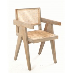 Vintage square arm chair with rattan seat and back finished in a vintage finish