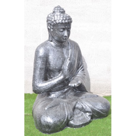 Decorative Buddha in crossed legged position with a silvered finish