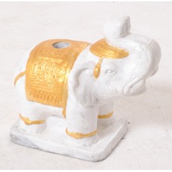 White Stone Elephant Parasol Stand with gold coloured detailing