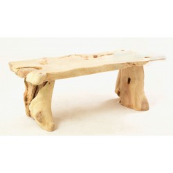 Tree Root Bench made from teak roots and bleached to give a plain white wood finish