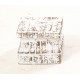 Square Carved White Distressed Candle Stand