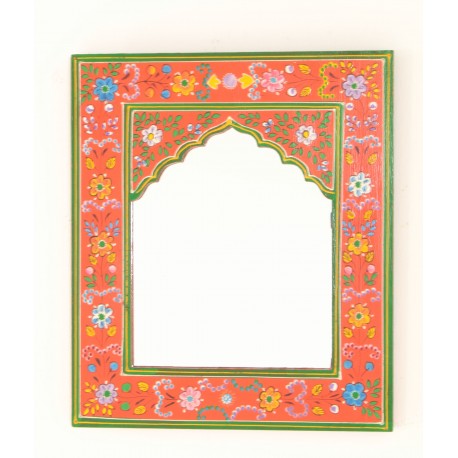 Ornate painted small wall mirror with a far eastern shaped surround
