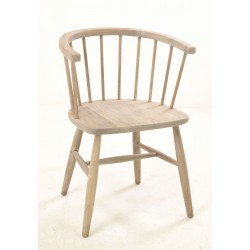 Solid wood vintage curved carver style chair with continuous arm back and finished with stripped back finish