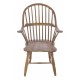 Solid wood carver chair in a windsor continuous arm style with a vintage stripped back finish