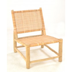 Easy chair with a woven rattan seat, back and solid teak frame