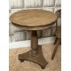 Solid wood tall occasional table with triangular base and bun feet in a stripped back dark vintage finish