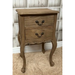 Solid wood two drawer side table or bedside with swan handles cabriole legs and dark finish