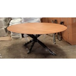 Mango Wood and Steel Oval Dining Table