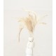 Set of three palm tree ornaments made from round shells and feathers on black rectangular stands