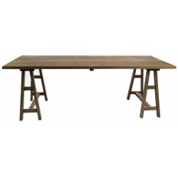 Solid Wood Trestle Table with a dark wood finsh