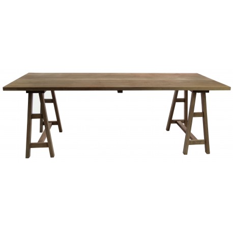 Solid Wood Trestle Table with a dark wood finsh