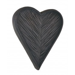 Woven rattan wall art in a 3d heart shape painted in a matt charcoal finish
