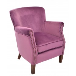 Plum Velvet small armchair with a solid wood frame under the soft velvet upholstery