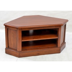 Mahogany Low Corner TV Unit with two shelves, fits fully in the corner with two cable holes, finished in a polished finish