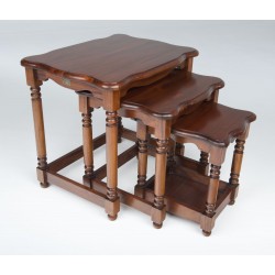Solid Mahogany 3 Table Nest of Tables with turned legs and curved top