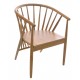 Solid Teak tub chair in a light wood finish with angled slat and curved back