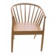 Solid Teak tub chair in a light wood finish with angled slat and curved back