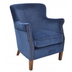 Navy Blue Velvet small armchair with a solid wood frame under the soft velvet upholstery