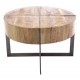 Industrial style round coffee table with a deep table top with metal cross style and metal cross base