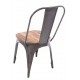 Industrial style metal and wood dining chair with solid wood seat and pressed metal frame