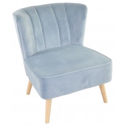 Light Blue velvet covered accent chair or bedroom chair with wooden legs
