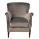 Small armchair covered in soft velvet in and aluminium colour on a solid wood frame