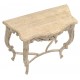 Solid wood vintage console table with carved legs and skirt in a wahsed finish