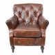 Vintage Leather Button Back Leather Chair with solid wood frame and legs and dark leather finish