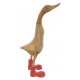 Bamboo booted duck ornament with a natural wood finish and bright painted boots