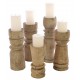 Solid wood turned candle sticks in a stripped back vintage wood finish