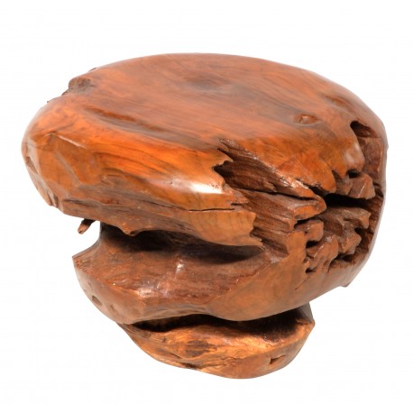 Ball stool made from a teak tree root with a unique shape and size