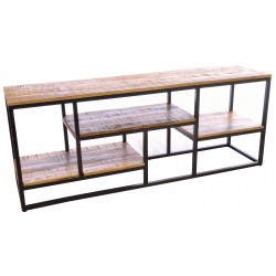 Steel open sideboard with solid mango wood shelves and top with rustic finish