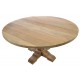 Large Round dining table with single pedestal leg and four feet in a stripped back vintage finish