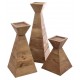 Solid wood pyramid shaped candle holder made from reclaimed pine with aged distressing and worm holes