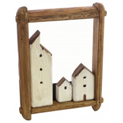 Three building 3d picture made from reclaimed pine