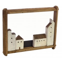 Village picture with 4 buildings in a reclaimed pine landscape frame