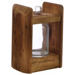Solid wood single bottle display vase made from reclaimed pine with aged distressing and worm holes