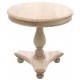 Solid wood low occasional table with triangular base and bun feet in a stripped back vintage finish