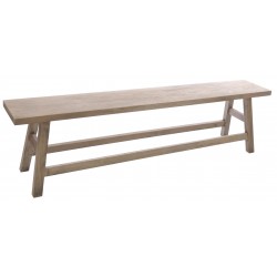 Trestle style bench made from solid wood with a stripped back wood finish