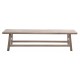 Trestle style bench made from solid wood with a stripped back wood finish
