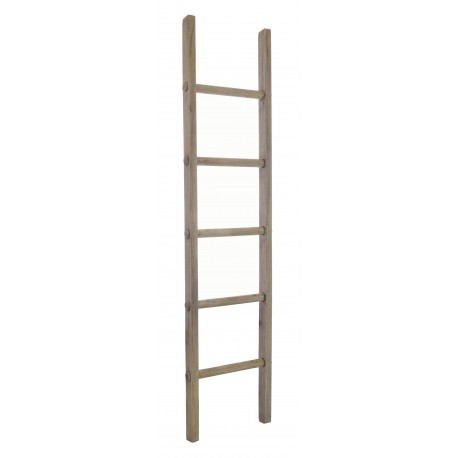 Solid wood display ladder with 5 rungs and a stripped back rustic wood finish