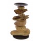 Stacked pebble style candlestick made from reclaimed wood with a black metal candle holder on the top