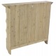 Solid wood three shelf kitchen wall rack with three small drawers in a stripped back old world finish.