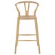 Solid wood bar chair with solid wood seat and a plain wood finish designed in an curved wishbone style