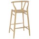 Solid wood bar chair with solid wood seat and a plain wood finish designed in an curved wishbone style