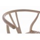 Solid wood chair with a rush seat and a plain wood finish designed in an curved wishbone style